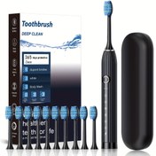 Resim Yetişkinler için Çift Paket Akıllı Elektrikli Diş Fırçası, Şarj Edilebilir Otomatik Yumuşak Tüyler, 2'si 1 Arada Su Flosser, USB Şarj, ≤36V, 500mAh Lityum Polimer Batarya ile Derin Temizlik Ağız Bakımı Kombi Seti 