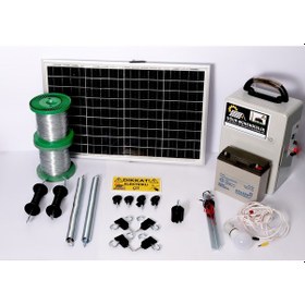 Resim Elektrikli Çit 24ah Set-5 Domuz Kovucu Cihazı 50 Watt Panel 1000metre Galv. Ağaç Izolatör 