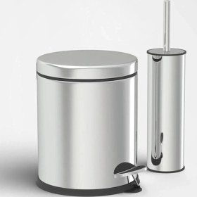 Resim Byanes Paslanmaz Çöp Kovası 5 Lt Parlak Klozet Fırçası 2'li Banyo Seti Modern Tasarım 