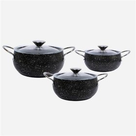 Resim Alkar Ezme Granit 3 Lü Güveç Tencere Seti Çelik Saplı Siyah 
