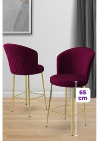 Resim Canisa Alte Serisi 1 Adet Babyface Kumaş 65 Cm Gold Kaplama Ayaklı Mürdüm Bar Sandalyesi Mürdüm Sandalye Gold Kaplama Ayak 