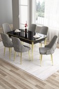 Resim Canisa Tia Serisi 80x132 Açılabilir Mdf Siyah Mermer Desen Mutfak Masası Ve 6 Gri Sandalye 