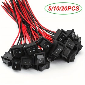 Resim 5/10/20 adet AC 6A/250V 10A/125V SPST 2-Pin 2-Position On/Off Rocker Anahtarı, Önceden Kaynaklanmış Bakır Terminalleri ile - Siyah, Panellik, Hızlı Bağlantı, Pil Gerektirmez, SPST TOH Ani SPST TO 