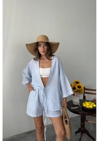Resim Moderie Butik Çizgili Tunik -şort Takım - Mavi 