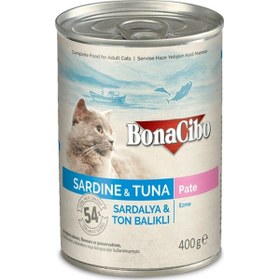 Resim BonaCibo Ezme Sardalya ve Ton Balıklı Konserve Yetişkin Kedi Maması 6 x 400 G 