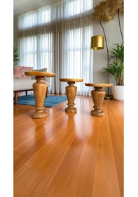 Resim Tik Ağacı Renk Ahşap Mantar Sehpa 3 Lü Set Doğal Zigon Fiskos Takımı Kahverengi 