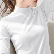 Resim Kadınların şık yarım boyun uzun kollu tişörtü, polyester %95 elastan %5 örgü kumaş, düz renk, 220g/m², ilkbahar/sonbahar sezon temel katman üstü 