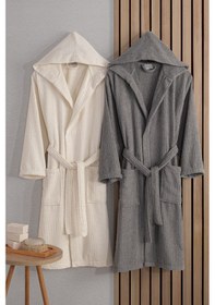 Resim Güvenal Verona Bay&bayan Pamuk 2'li Çizgili Kapüşonlu Bornoz Seti Bornoz Çeyiz Seti Bornoz Takımı 1 Çok Renkli 