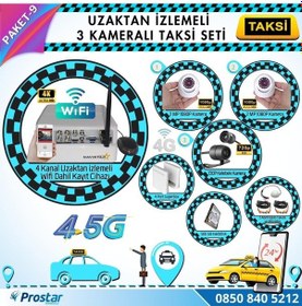 Resim Taksi Kamera Seti 9 Uzaktan İzlemeli 3 Kameralı Wifi 4g 500 Gb H 