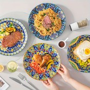 Resim Seramik Yemek Tabakları Seti 4 Adet, 21.59 cm, Tatlı Salata Tabakları Pasta, Biftek, Atıştırmalar, Mutfak ve Parti, Modern Mutfak Eşyaları, Aperatif Mutfak Eşyaları, Bohem Tarzı Renkli Porselen Servis Tabakları, Mikrodalga/Öğün/Pişirici Güvenli 