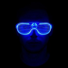 Resim Mavi LED Işıklı Parti Gözlüğü - Neon Glow Şerit Gözlük 3 Modlu 