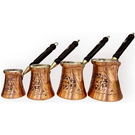 Resim Paşa İşlemeli Skoçlu Bakır Cezve Takımı 