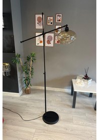 Resim Solvia Cam Bal Rengi Lambader Siyah Metal Gövde Modern Oturma Odası Natural 