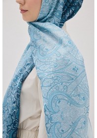 Resim Mirsoy Scarf Eftelya Pamuk Etnik Desen Şal Mavi 