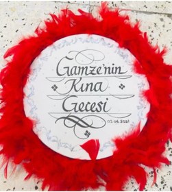 Resim YENİ HEDİYELİK DÜNYAM Isim Yazılı Gelin Tefi, Tüylü, Zilli Deri Def Kına Gecesi, Kırmızı, Bordo, Mavi, Mor, 28 Cm Çap 