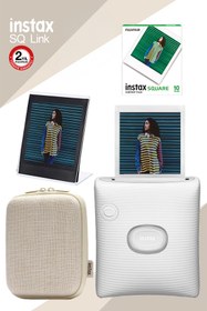 Resim Fujifilm Instax Sq Link Beyaz Yazıcı 10lu Square Film Kılıf Ve Pleksi Çerçeve 