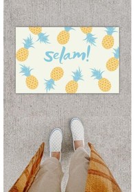 Resim Dijital Baskı Dekoratif Ananas Mavi Kapı Önü Paspası K-1214 
