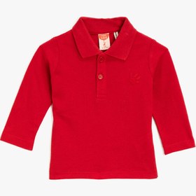 Resim Erkek Bebek Polo Yaka Uzun Kollu Basic Pamuklu Tişört 