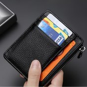 Resim Şık Siyah Minimalist Erkek Kart Tutucu Cüzdan - Kredi Kartları, İş Kartları ve Kimlikler için Çoklu Bölmeler ile Hafif Taşınabilir Tasarım - Doğum Günleri, Yıldönümleri ve Tatiller için Mükemmel Hediye, Küçük Cüzdan 
