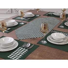 Resim Amerikan Servis Ekose Yeşil Pamuklu Supla ve Runner Seti Çok Renkli 