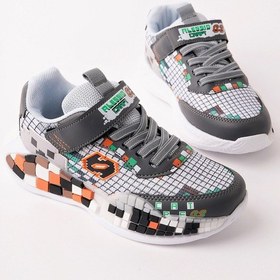 Resim Muggo Block Renkli Blok Tabanlı Cırtlı Ve Bağcıklı Çocuk Sneaker Spor Ayakkabı Gri 