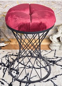 Resim Zafir Yuvarlak Siyah Boyalı Bordo Puf Oturak - Bench - Ayak Ucu Oturak - Tabure - Makyaj Oturak Bordo 