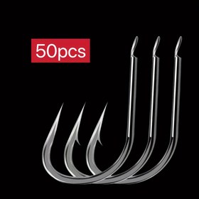 Resim 50 adet Karbon Çeliği Olta iğnesi, Siyah Keskin Barbless Jigging iğnesi, Levrek ve Sazan için İdeal, Vahşi Olta için Uygun, Baba Gün Hediyesi, Olta Takımı 