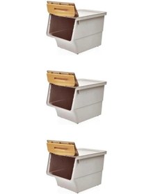 Resim Motek Patateslik Soğanlık Sepeti Oyuncak Kutusu Tekerlekli Organızer Çok Amaçlı Kutu 3x12lt-bambu+krem 