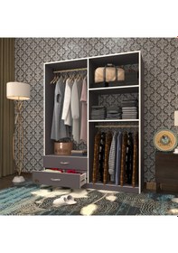 Resim Kenzlife giysi dolabı şemsettin 175*120*40 gri gardırop 2 çekmeceli 