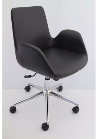 Resim Hava Siyah Deri Ofis Çalışma Sandalyesi 