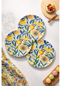 Resim Grandora Renkli Narenciye Çiçek Desenli 6 Adet, 27 Cm Servis Tabağı Pasta, Tatlı, Kahvaltı Tabağı Seti Çok Renkli 