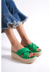 Resim Merky Yeşil Cilt Dolgu Topuk Terlik Çok Renkli 