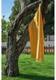 Resim Coastline Hardal Çift Tarafı Bukle 100x180 Cm Boyasız %100 Organik Pamuk Saçaklı Plaj Havlusu Hardal 