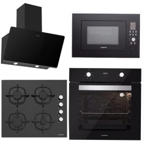 Resim Silverline BO6502B02 - CS5343B01 - 3457 Soho 60 - MW9018B01 Siyah Cam Ankastre Set 