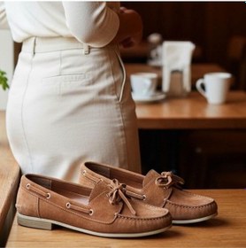 Resim Ne&ve Shoes Taba Süet Hakiki Deri Bağcıklı Makosen Kadın Kolej Loafer 