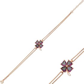 Resim Gümüş Rose Mistik Topaz Yonca Bayan Bileklik 