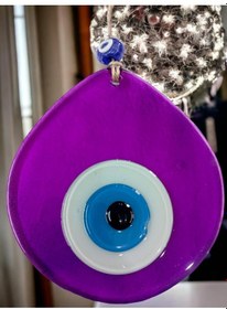 Resim Mavi Nazar Boncuklu Şeffaf Mor Renk Nazar Boncuklu Damla Desen El Yapımı Duvar Süsü 