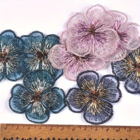Resim 20 Adet Çiçek Nakışlı File Yamalar Dikiş, Şapka ve DIY El İşleri İçin - 3 Canlı Renk (Mavi, Mor, Altın) Karmaşık Katmanlı Tasarımıyla, Düğün Elbisesi Süslemeleri ve El Yapımı Aksesuarlar İçin Mükemmel 