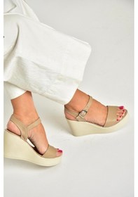 Resim Fox Shoes U555250203 Bej Hakiki Deri Dolgu Topuklu Kadın Ayakkabı Bej-hakiki Deri 