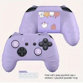 Resim Cloud011 Mor Kedi Kulaklı Switch Pro Kılıfı Yumuşak Kaymaz Toz Halkası Çubuk Kapakları Sticker 