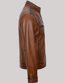 Resim Hakiki Kuzu Derisi Dik Yaka Fermuarlı Erkek Ceket Taba Taba 