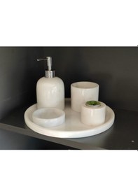 Resim Beyazı Mermer Mumluklu 5'li Banyo Seti Beyaz 