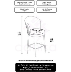 Resim Canisa Alte Serisi 65 Cm Antrasit Ada Mutfak Bar Sandalyesi Babyface Kumaş Beyaz Metal Ayaklı Sandalye Antrasit Ayaklar Beyaz 