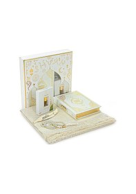 Resim İngilizce Mealli Medine Hatlı Kuranı Kerim Ve Seccade Seti Beyaz 