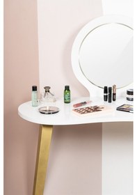 Resim Eva Makyaj Masası Aynalı Makyaj Masası Beyaz Şifonyer Gold 