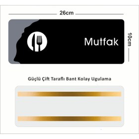 Resim zafrakreklam MUTFAK Ofis Departman Kapı İsimliği, Yönlendirme levhası 26X10Cm - SİYAH&FÜME 