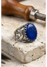 Resim Selçuklu Sarmaşığı Model El İşi Lapis Lazuli Taşlı Gümüş Yüzük 30 Gümüş 