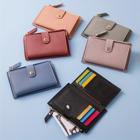 Resim PU Malzemeli Çok Fonksiyonlu Unisex Cüzdan ID Tutucu, Çoklu Kart Yuvaları, Fermuarlı Sikke Cüzdanı, 7 Kart Yuvası + 1 Fermuarlı Sikke Cebi 