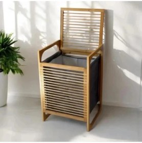 Resim Orta Boy Ahşap Bambu Kirli Sepeti 40X35X60 