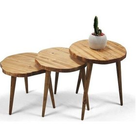 Resim Doğal Ağaç Masif Kütük Yuvarlak 3’ Lü Zigon Sehpa (553069096) 